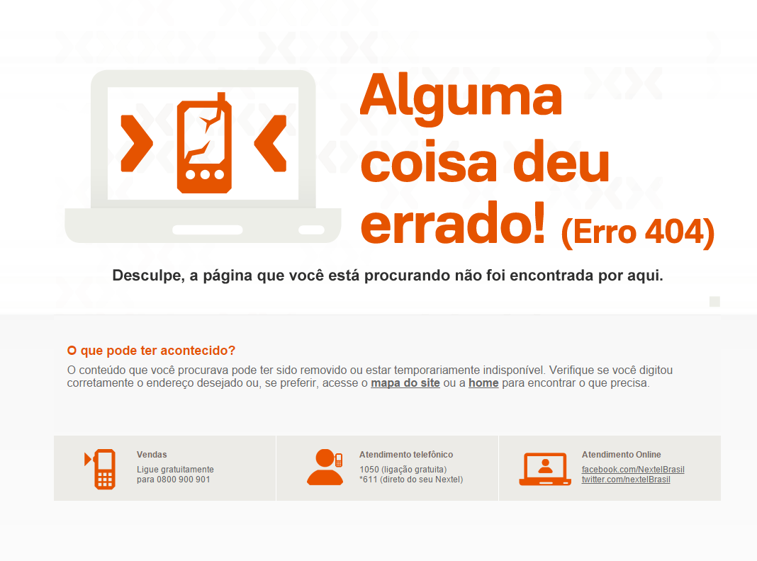 Erro 404 Nextel. Seu Mundo. Agora