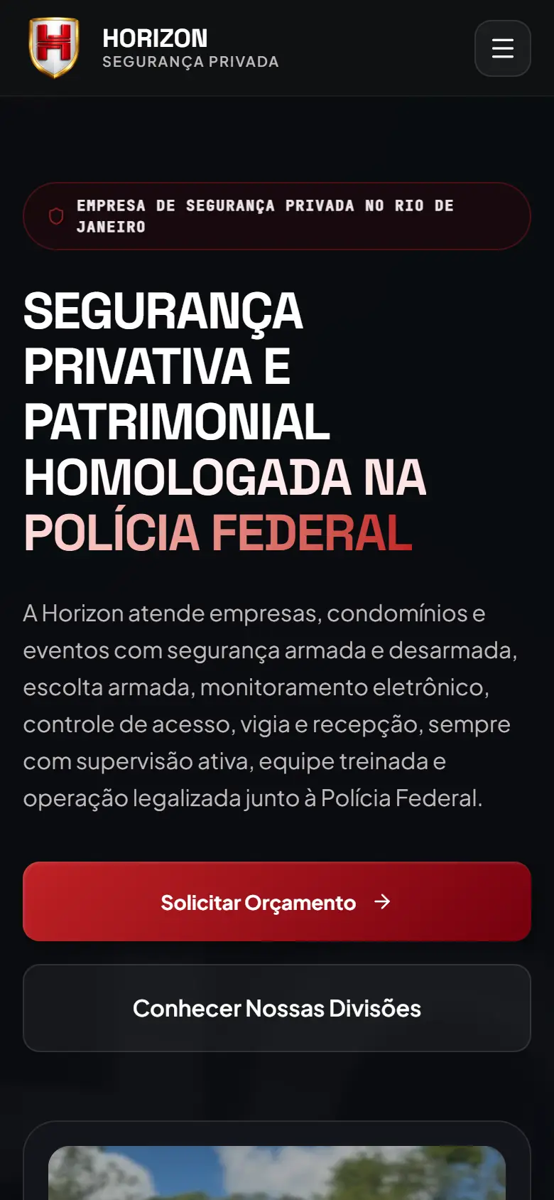 Site Horizon Segurança aberto no celular