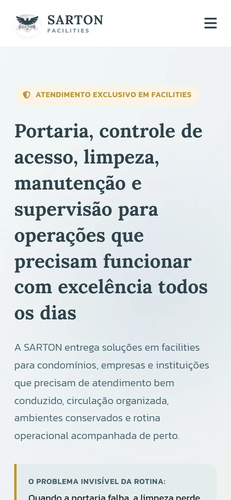 Site Sarton aberto no celular