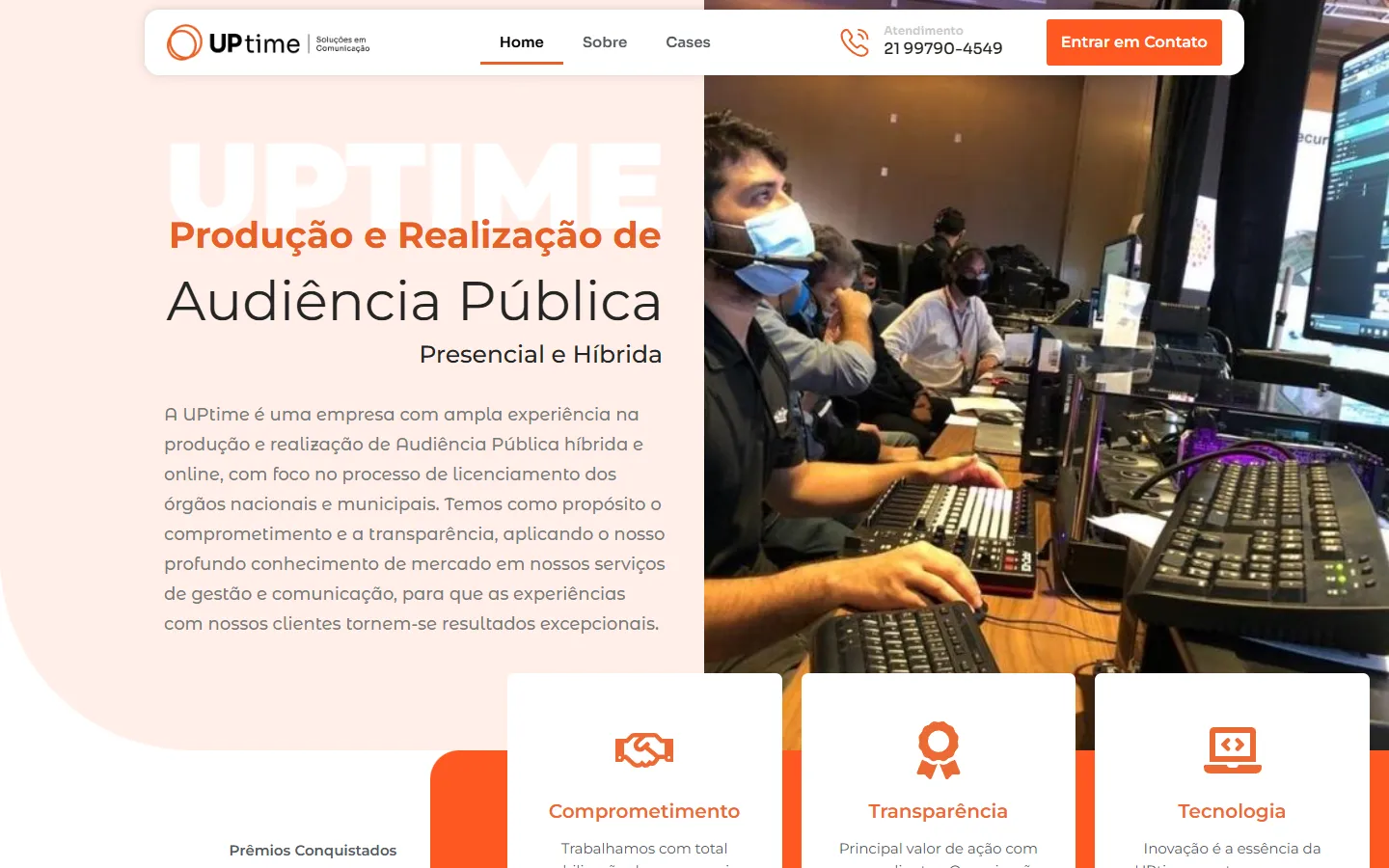 Página inicial do site UPtime no computador